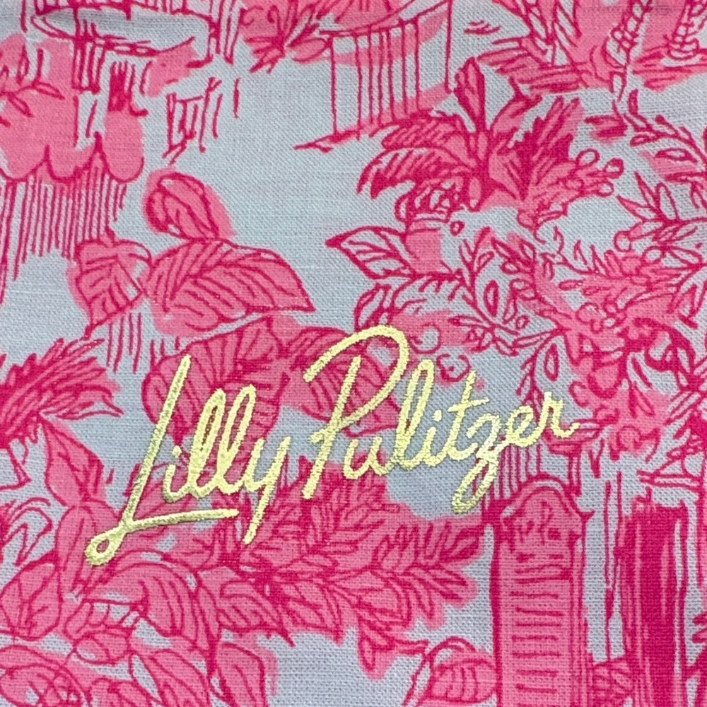 Lilly Pulitzer Hot Pink Toile Drawstring Pouch with Gold Script - Picture 2 of 5